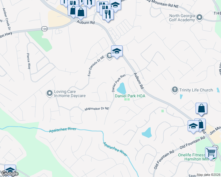 map of restaurants, bars, coffee shops, grocery stores, and more near 2769 Scouts Court Northeast in Dacula
