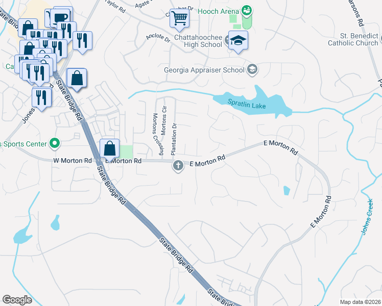 map of restaurants, bars, coffee shops, grocery stores, and more near 5075 Morton Ferry Circle in Alpharetta