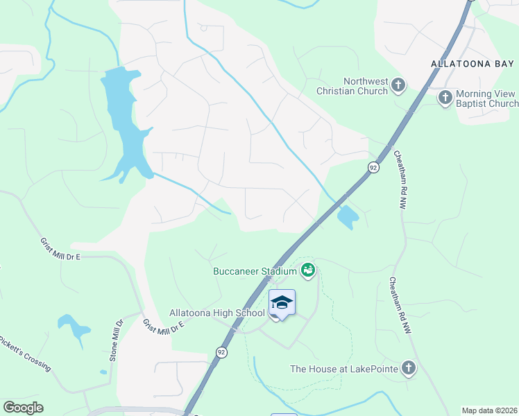 map of restaurants, bars, coffee shops, grocery stores, and more near 3452 Trooper Ridge Road in Acworth