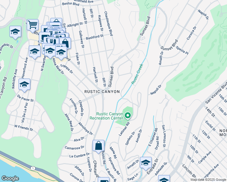 map of restaurants, bars, coffee shops, grocery stores, and more near 717 Greentree Road in Los Angeles