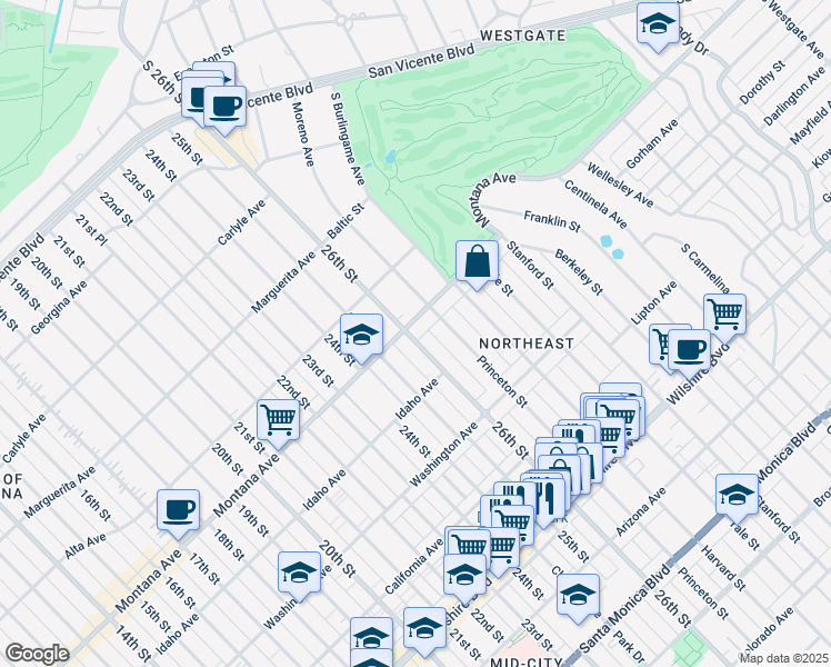 map of restaurants, bars, coffee shops, grocery stores, and more near 801 26th Street in Santa Monica