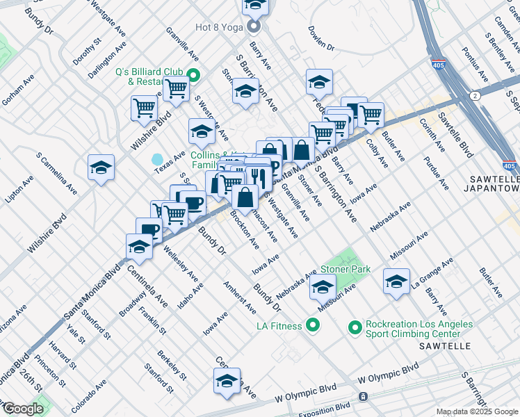 map of restaurants, bars, coffee shops, grocery stores, and more near 1526 Armacost Avenue in Los Angeles