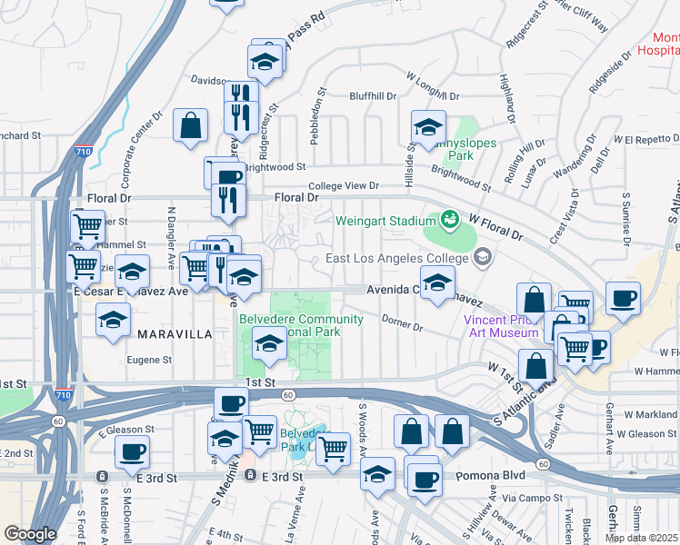 map of restaurants, bars, coffee shops, grocery stores, and more near 2081 Vancouver Avenue in Monterey Park
