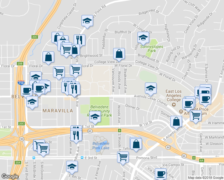 map of restaurants, bars, coffee shops, grocery stores, and more near 2081 Vancouver Avenue in Monterey Park