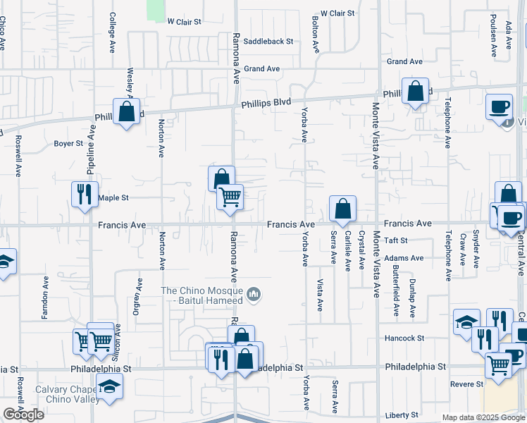 map of restaurants, bars, coffee shops, grocery stores, and more near in Ontario