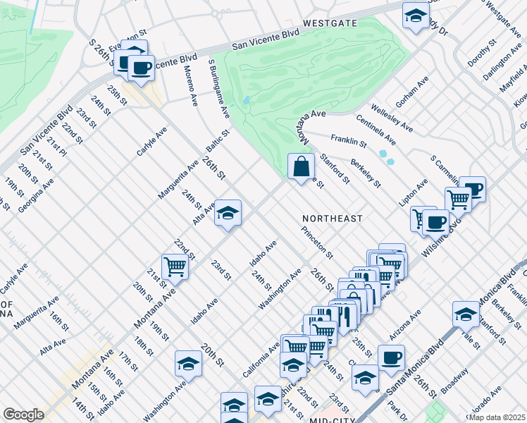 map of restaurants, bars, coffee shops, grocery stores, and more near in Santa Monica