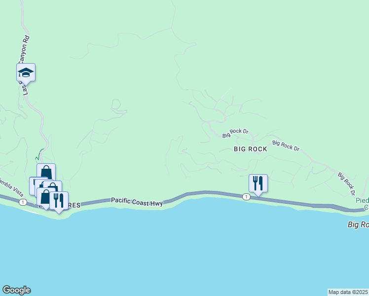 map of restaurants, bars, coffee shops, grocery stores, and more near 20755 Seaboard Road in Malibu