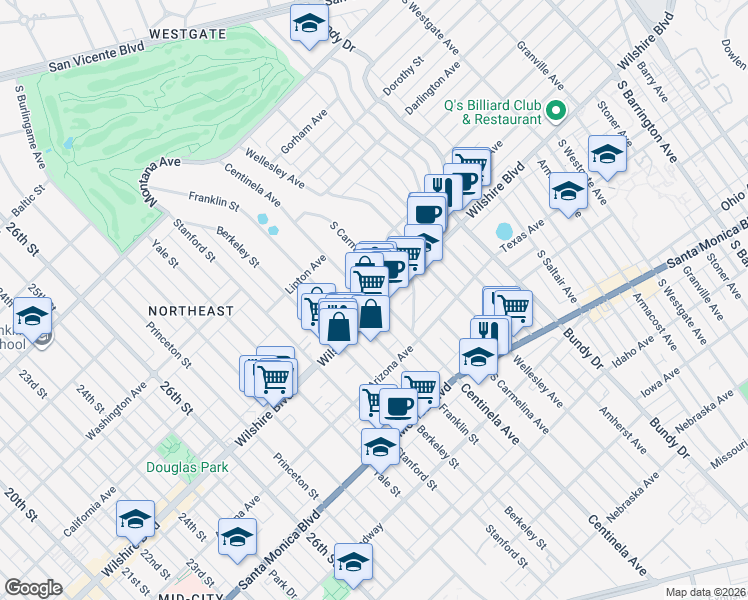 map of restaurants, bars, coffee shops, grocery stores, and more near in Los Angeles