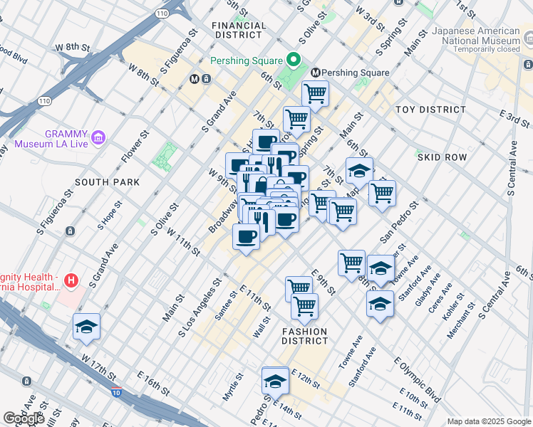 map of restaurants, bars, coffee shops, grocery stores, and more near in Los Angeles