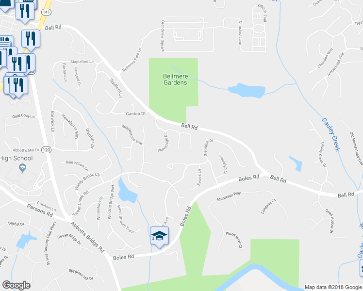 map of restaurants, bars, coffee shops, grocery stores, and more near 6790 Wolford Court in Duluth