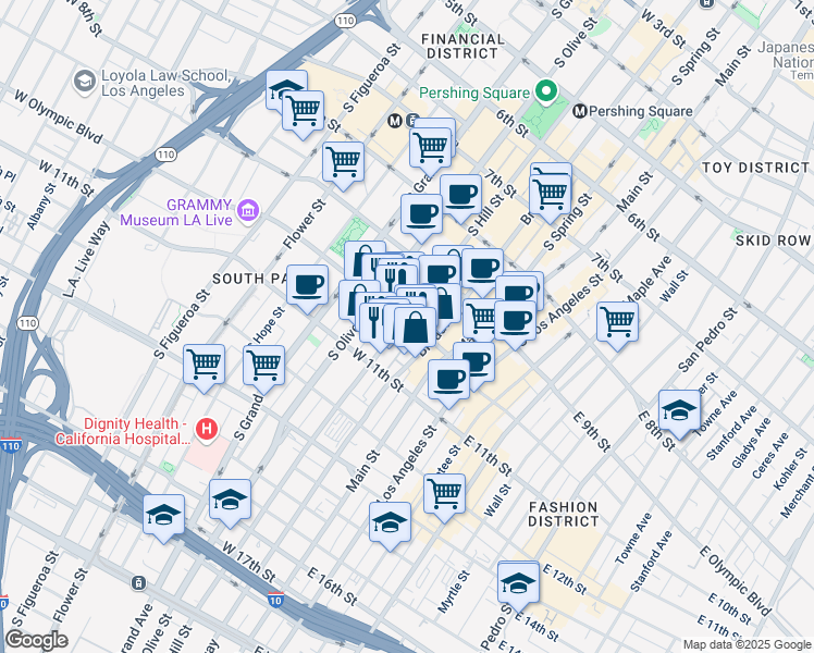 map of restaurants, bars, coffee shops, grocery stores, and more near in Los Angeles