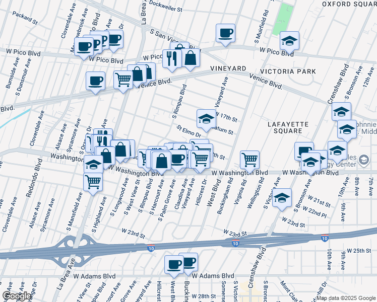 map of restaurants, bars, coffee shops, grocery stores, and more near 4643 Pickford Street in Los Angeles