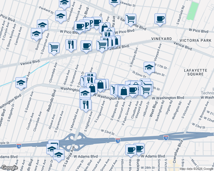 map of restaurants, bars, coffee shops, grocery stores, and more near 4854 Mascot Street in Los Angeles