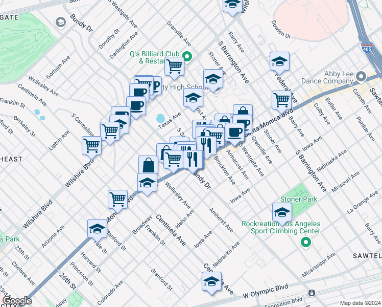map of restaurants, bars, coffee shops, grocery stores, and more near 12003 California 2 in Los Angeles