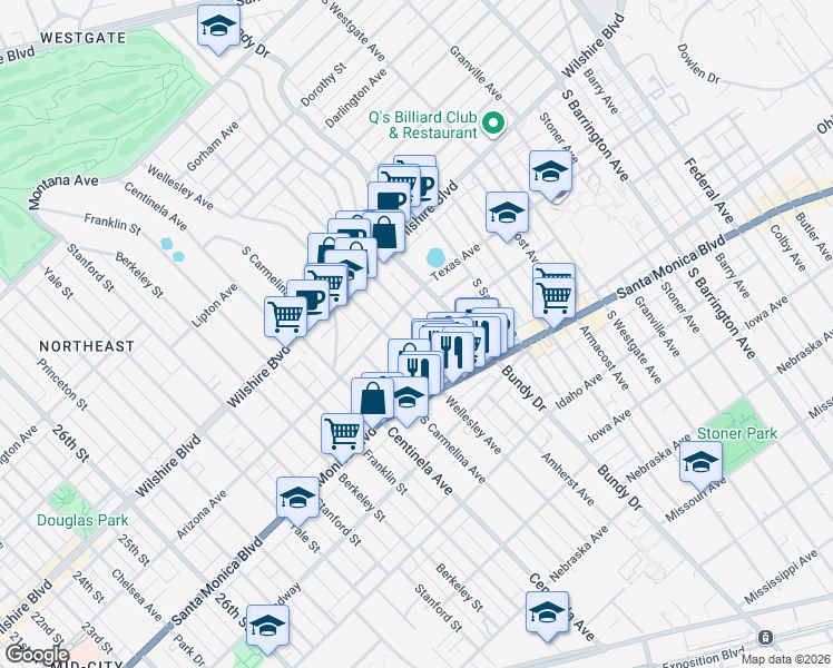 map of restaurants, bars, coffee shops, grocery stores, and more near 1316 1/2 Wellesley Avenue in Los Angeles