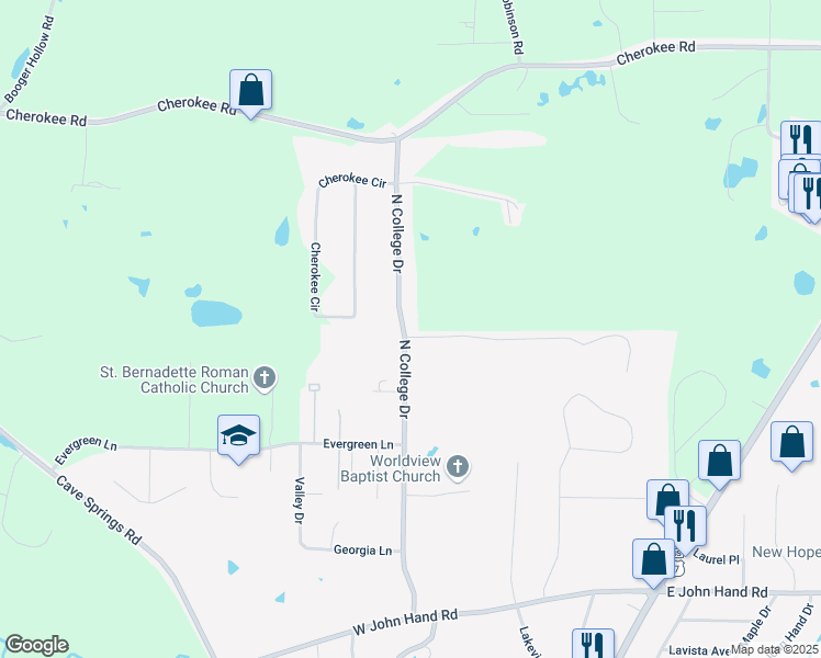 map of restaurants, bars, coffee shops, grocery stores, and more near 800 North College Drive in Cedartown