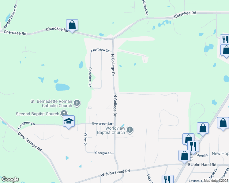 map of restaurants, bars, coffee shops, grocery stores, and more near 721 North College Drive in Cedartown