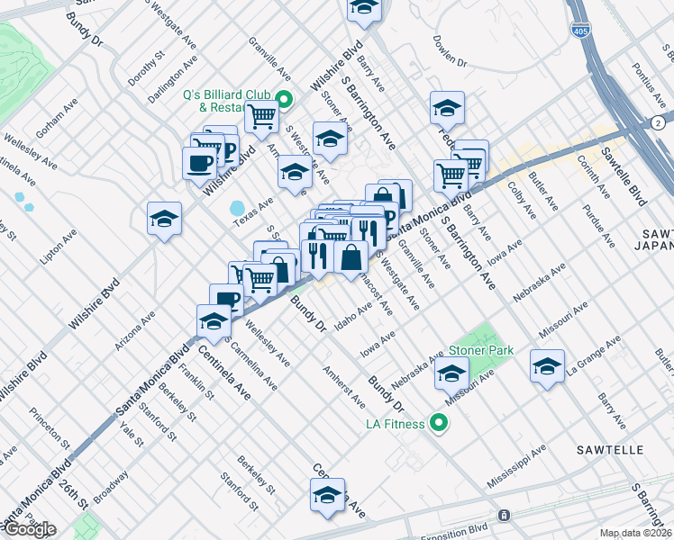 map of restaurants, bars, coffee shops, grocery stores, and more near  in Los Angeles