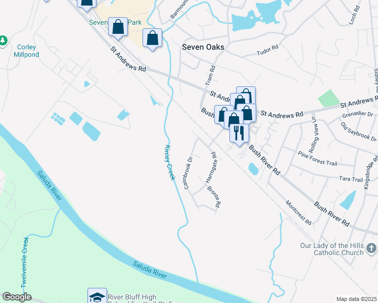map of restaurants, bars, coffee shops, grocery stores, and more near 3724 Cairnbrook Drive in Columbia