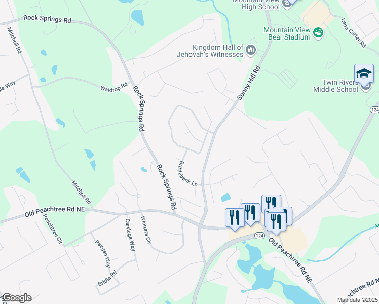 map of restaurants, bars, coffee shops, grocery stores, and more near 2095 Charleston Oak Circle in Lawrenceville