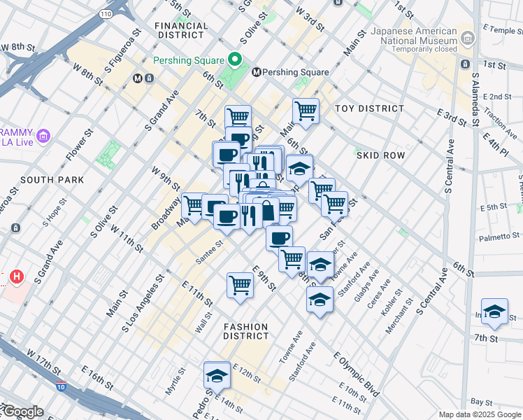 map of restaurants, bars, coffee shops, grocery stores, and more near in Los Angeles