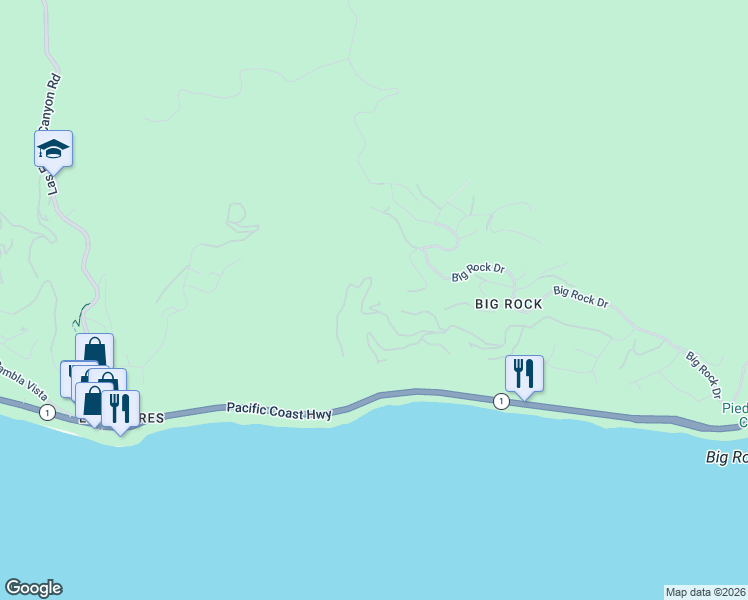 map of restaurants, bars, coffee shops, grocery stores, and more near 20755 Seaboard Road in Malibu