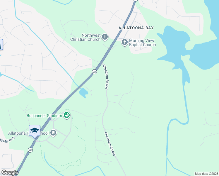 map of restaurants, bars, coffee shops, grocery stores, and more near 3536 Cheatham Road Northwest in Acworth