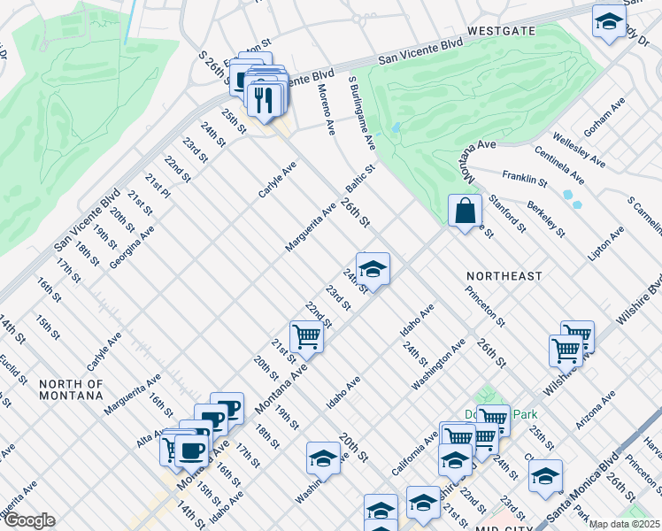 map of restaurants, bars, coffee shops, grocery stores, and more near 622 24th Street in Santa Monica