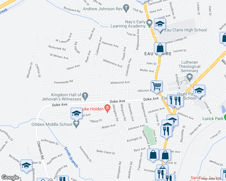 map of restaurants, bars, coffee shops, grocery stores, and more near 501 Hillcrest Avenue in Columbia