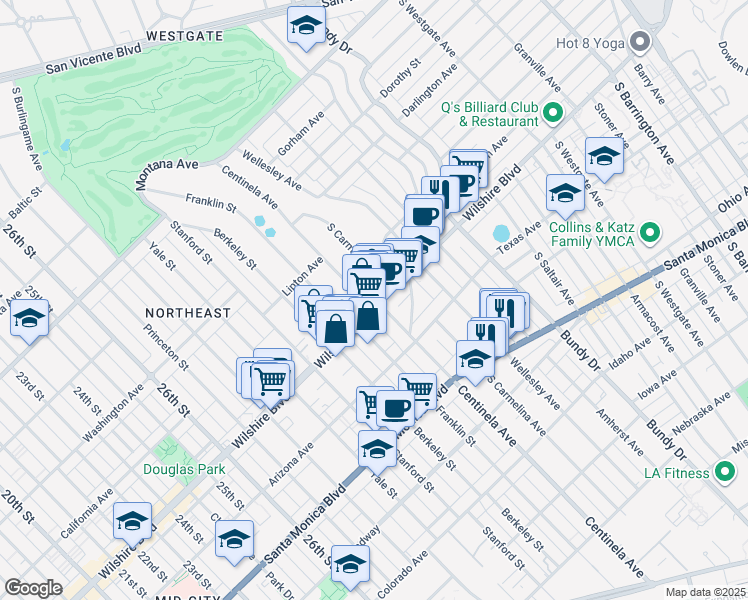 map of restaurants, bars, coffee shops, grocery stores, and more near in Los Angeles