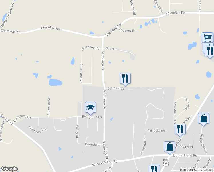 map of restaurants, bars, coffee shops, grocery stores, and more near 800 North College Drive in Cedartown