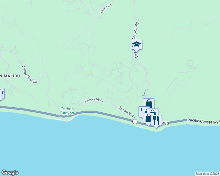map of restaurants, bars, coffee shops, grocery stores, and more near 21497 Calle Del Barco in Malibu