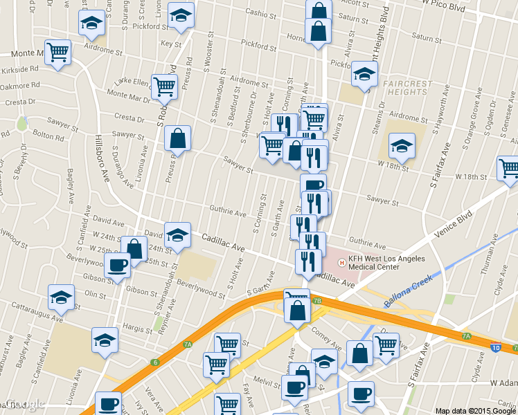 map of restaurants, bars, coffee shops, grocery stores, and more near 8627 Guthrie Avenue in Los Angeles