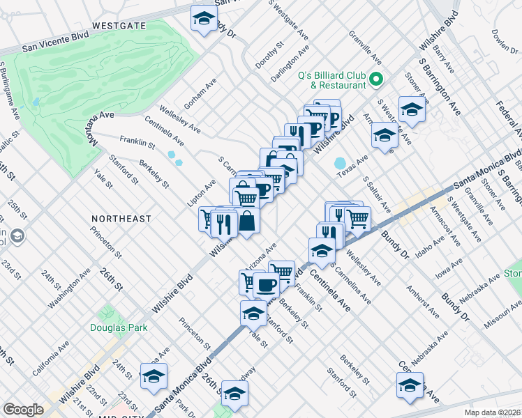 map of restaurants, bars, coffee shops, grocery stores, and more near 1245 McClellan Drive in Los Angeles