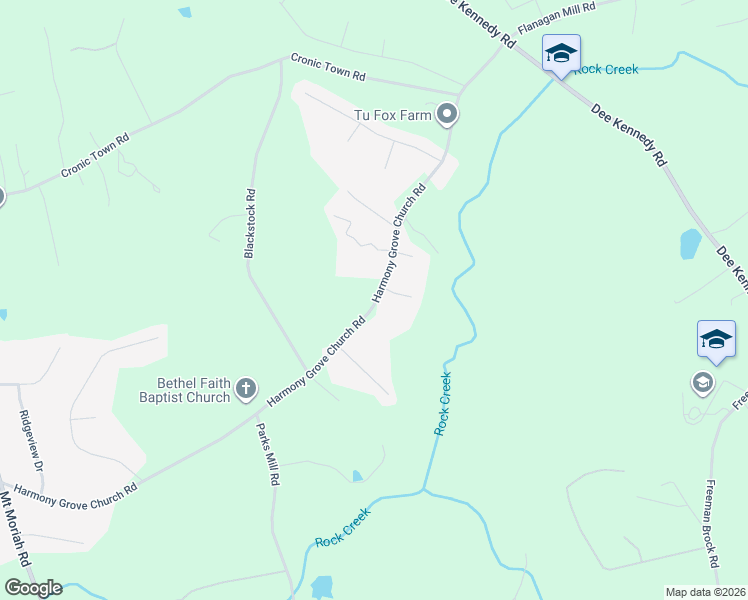 map of restaurants, bars, coffee shops, grocery stores, and more near 1289 Harmony Grove Church Road in Auburn