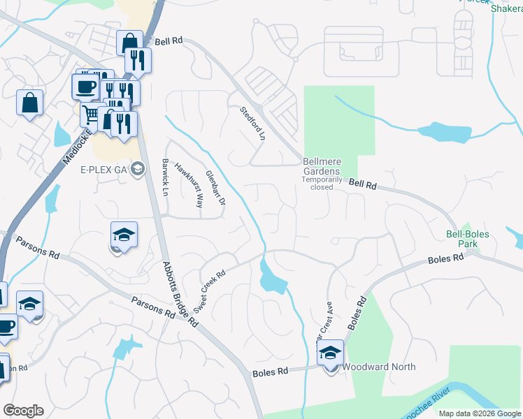 map of restaurants, bars, coffee shops, grocery stores, and more near 225 York Town Circle in Duluth