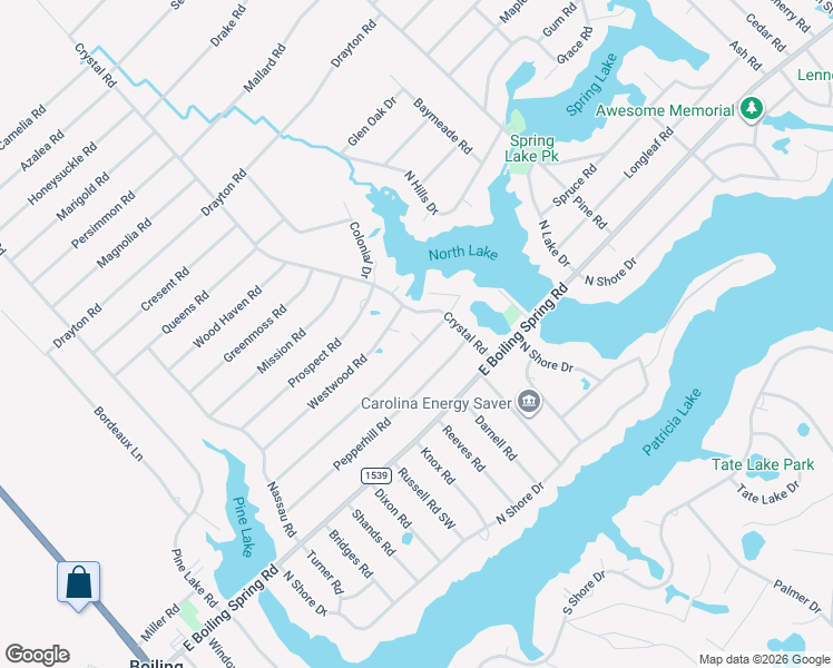 map of restaurants, bars, coffee shops, grocery stores, and more near 576 Edgewood Road in Boiling Spring Lakes