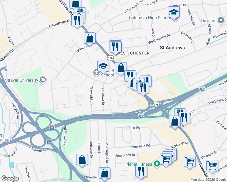 map of restaurants, bars, coffee shops, grocery stores, and more near 923 Old Manor Road in Columbia