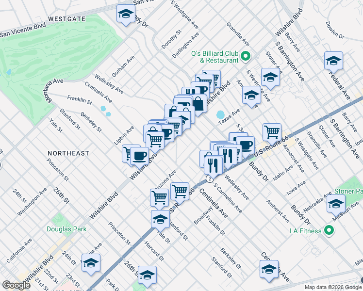 map of restaurants, bars, coffee shops, grocery stores, and more near 1222 McClellan Drive in Los Angeles