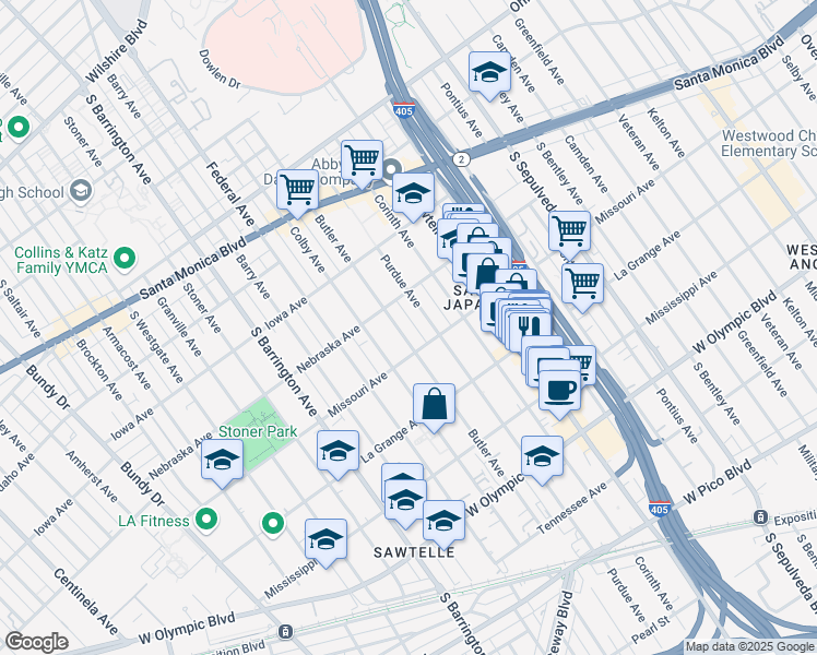 map of restaurants, bars, coffee shops, grocery stores, and more near 1828 Butler Avenue in Los Angeles