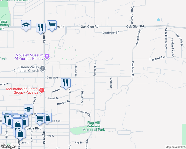 map of restaurants, bars, coffee shops, grocery stores, and more near 35688 Date Avenue in Yucaipa