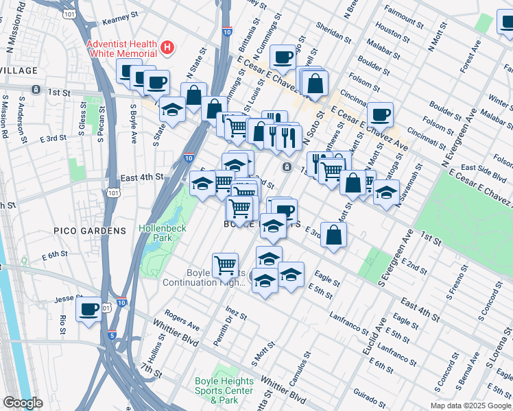 map of restaurants, bars, coffee shops, grocery stores, and more near in Los Angeles