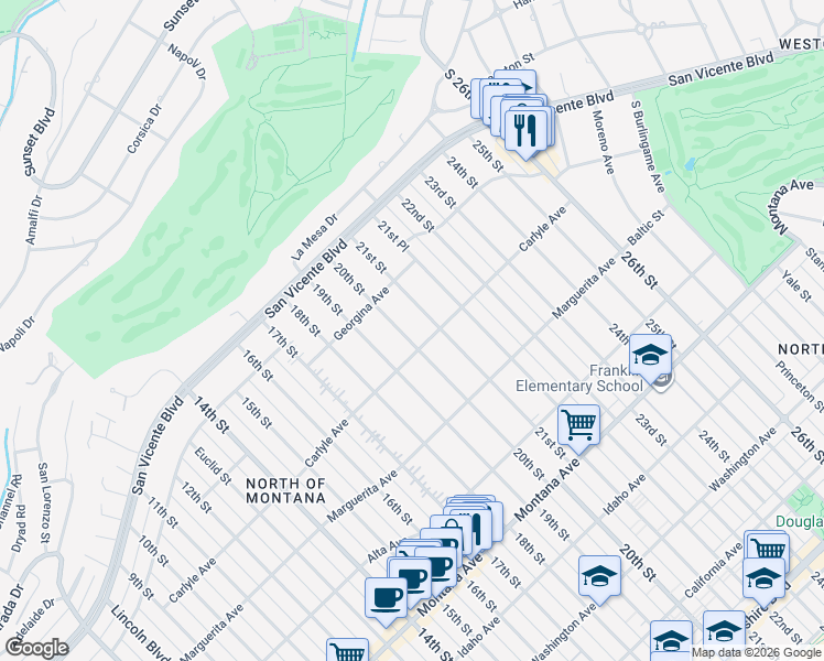 map of restaurants, bars, coffee shops, grocery stores, and more near 364 20th Street in Santa Monica