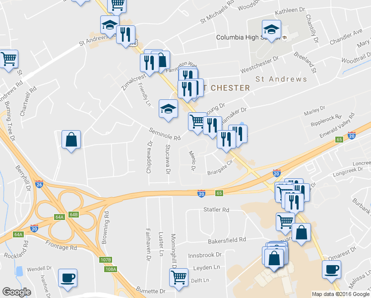 map of restaurants, bars, coffee shops, grocery stores, and more near 923 Old Manor Road in Columbia