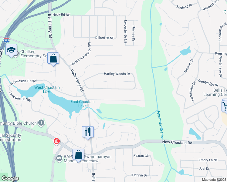 map of restaurants, bars, coffee shops, grocery stores, and more near 28 Hartley Woods Drive in Kennesaw