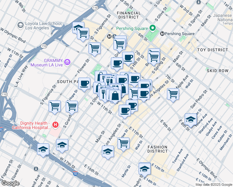 map of restaurants, bars, coffee shops, grocery stores, and more near in Los Angeles