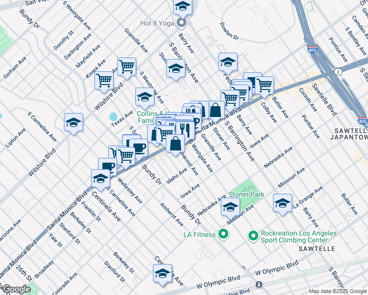map of restaurants, bars, coffee shops, grocery stores, and more near 1530 Armacost Avenue in Los Angeles