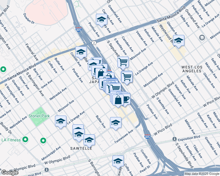 map of restaurants, bars, coffee shops, grocery stores, and more near in Los Angeles