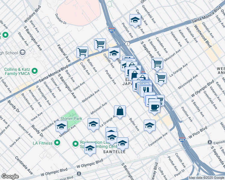 map of restaurants, bars, coffee shops, grocery stores, and more near 1828 Butler Avenue in Los Angeles