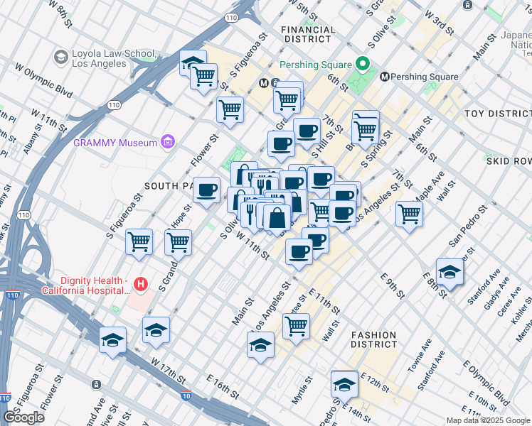 map of restaurants, bars, coffee shops, grocery stores, and more near in Los Angeles
